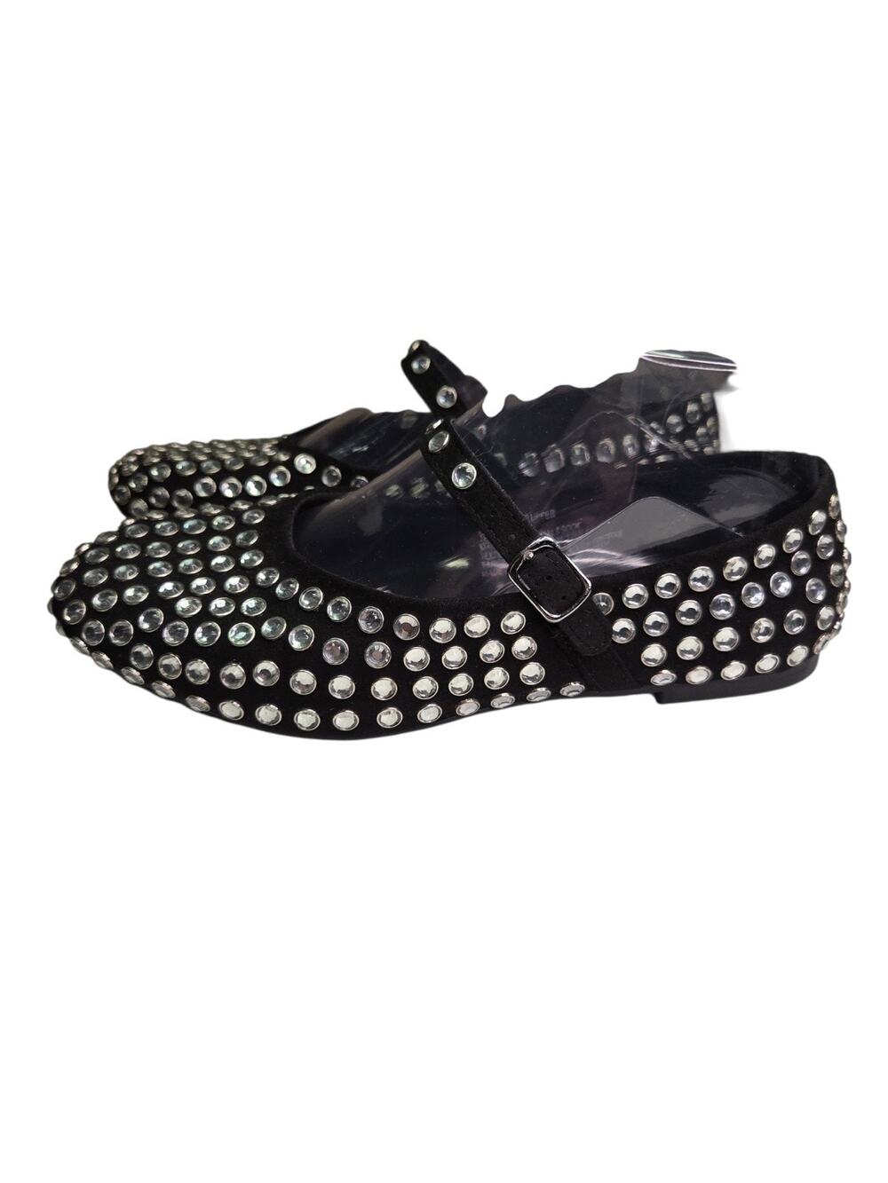 Women's Issa Rhinestone Mary Jane Ballet Flats with Memory Foam Insole Sz6 Black